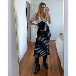 A New Day Polka Dot Midi Dress Black White Colorblock Womens Size M